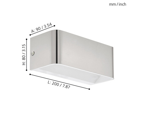 Rozměry stříbrného nástěnného svítidla