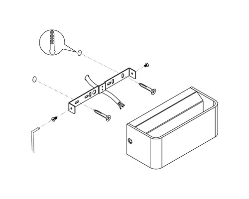 Rozkreslený nákres nástěnné lampy s montážním příslušenstvím
