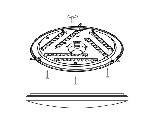Rozkreslený pohled stropního svítidla se šrouby