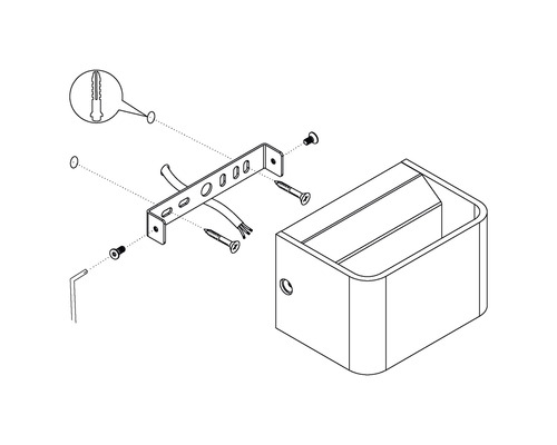 Rozkreslený nákres nástěnné lampy s montážními prvky