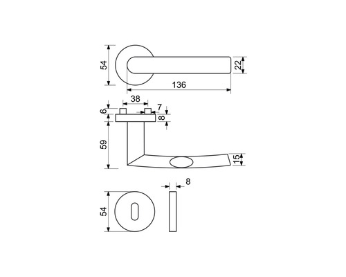 Technický výkres kliky dveří s rozměry