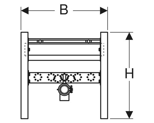 Technický nákres instalačního modulu s uvedením šířky a výšky.