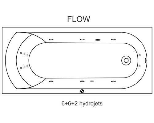 Pohled shora na vanu s 6+6+2 hydromasážními tryskami