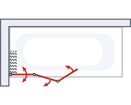 Znázornění uspořádání koupelny s vanou s pohyblivými prvky