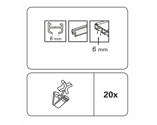 Lištový profil o šířce 6 milimetrů a 20 upevňovacích spon