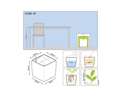 Rozměry květináče Cube 40 a pokyny k použití