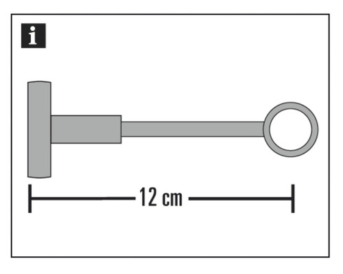Technický nákres držáku záclonové tyče s rozměrem 12 cm