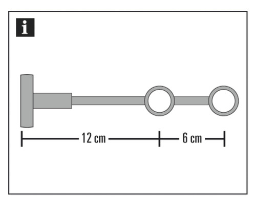 Nákres záclonové tyče s rozměry: 12 cm a 6 cm