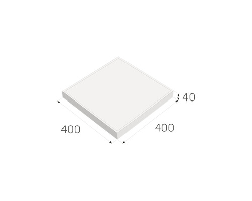Ilustrace čtvercové desky o rozměrech 400 x 400 x 40 milimetrů.