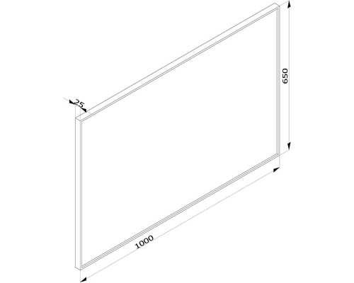Technický nákres stěnového panelu o rozměrech 1000 x 650 x 25 milimetrů.