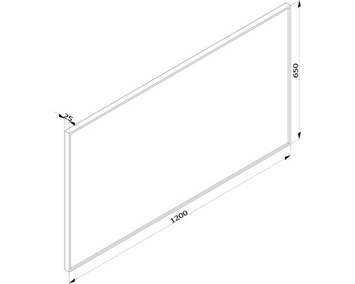 Technický výkres obkladu stěny o rozměrech 1200 x 650 x 25 milimetrů