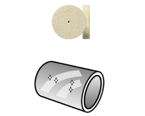 Filcový lešticí kotouč a ilustrace leštěné trubky