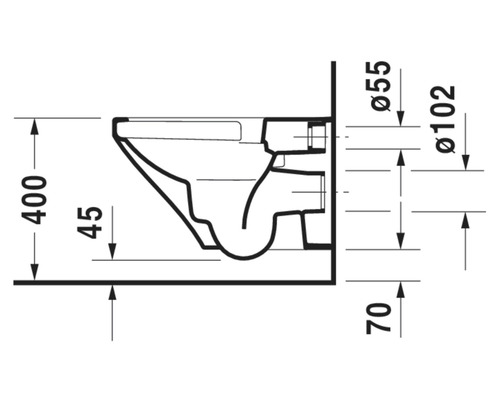 Technický výkres toalety s rozměry.