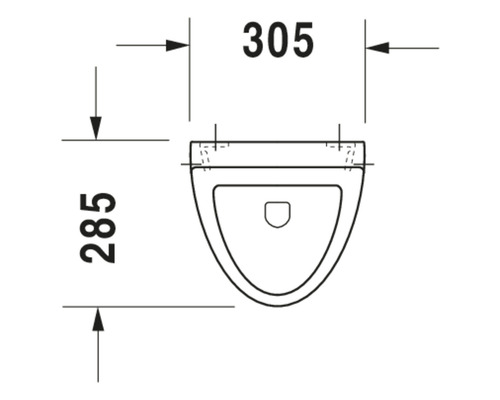 Technický výkres závěsného WC s rozměry 305 x 285 milimetrů.