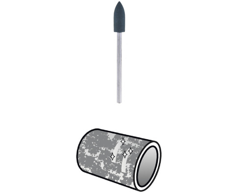 Brusný kolík s kovovou stopkou a jeho použití na trubce