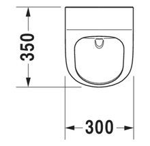 Technický výkres závěsného WC o rozměrech 350 mm výška a 300 mm šířka.