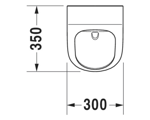 Technický výkres závěsného WC o rozměrech 350 mm výška a 300 mm šířka.