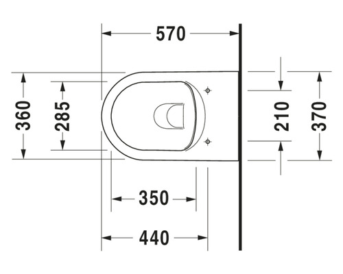Technický nákres závěsného WC s rozměry