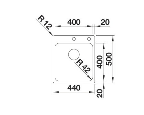 Nákres dřezu s rozměry