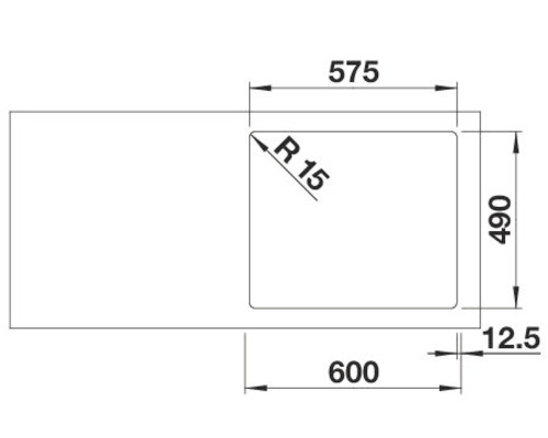 Technický nákres dřezu s rozměry
