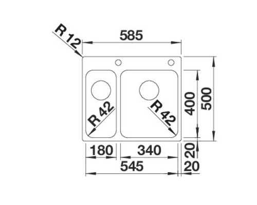 Nákres dřezu s rozměry
