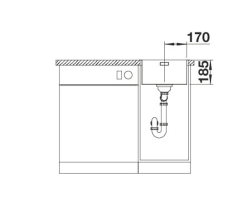 Technický nákres dřezu s rozměry.
