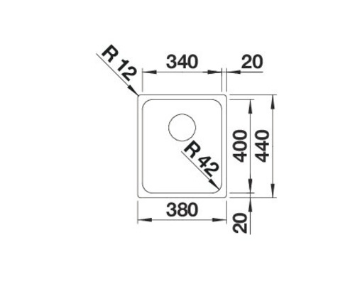 Technický nákres dřezu s rozměry