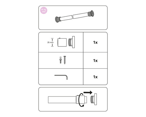 Návod k instalaci záclonové tyče o průměru 25 milimetrů