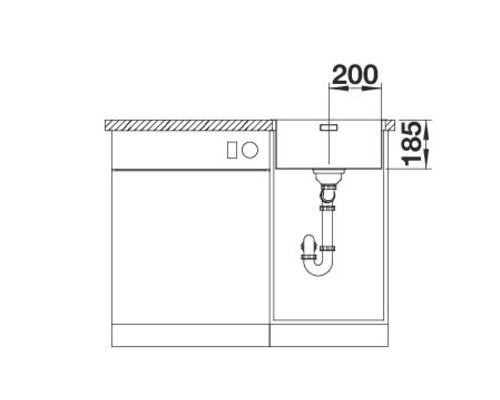 Technický nákres dřezu s rozměry