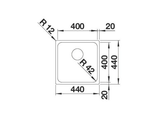 Technický nákres dřezu s rozměry