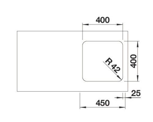 Technický výkres umyvadlové desky s rozměry
