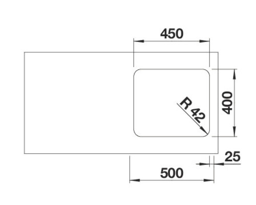 Technický nákres umyvadlové desky s rozměry
