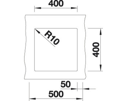 Technický výkres s rozměry: 400, R10, 400, 50, 500.