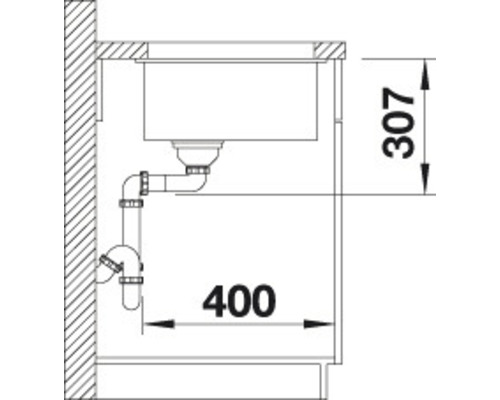 Technický výkres dřezu s rozměry 307 a 400