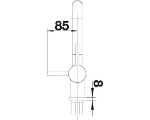 Technický nákres vodovodní baterie s rozměry.