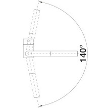 Diagram kliky dveří s rozsahem otáčení 140 stupňů
