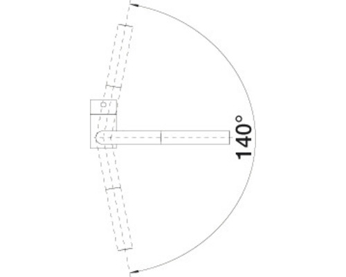 Diagram kliky dveří s rozsahem otáčení 140 stupňů