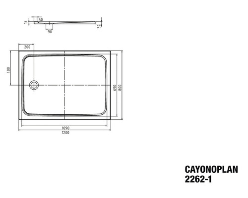 Technický výkres sprchové vaničky s rozměry