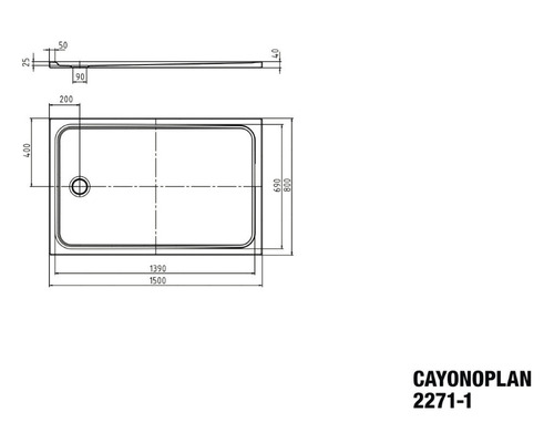 Technický nákres sprchové vaničky s rozměry