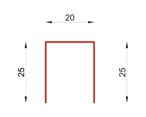Rozměry U profilu: 25 x 20 x 25 milimetrů