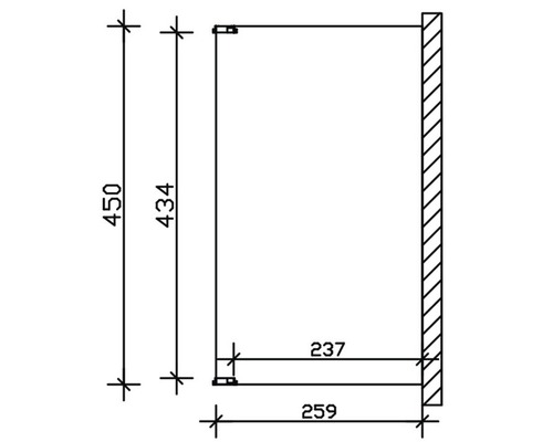 Technický nákres skříně s rozměry: výška 450, hloubka 259