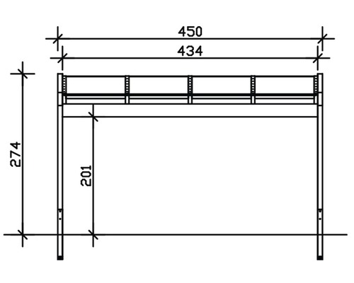 Technický nákres stolové podnože nábytku s rozměry