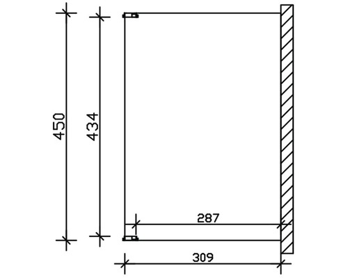 Technický nákres skříně o rozměrech 450 x 309 x 287 milimetrů.
