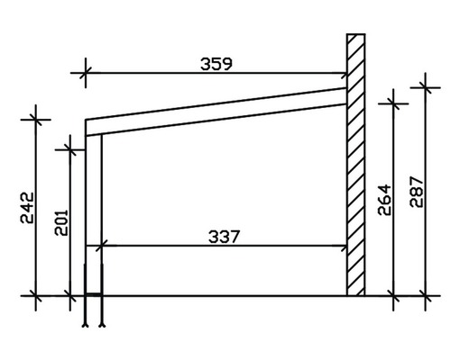 Technický nákres nástěnné police s rozměry.