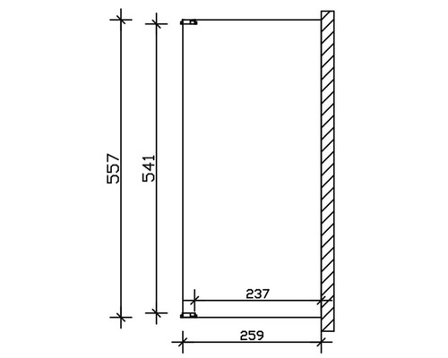 Technický výkres skříně o rozměrech 557, 541, 259 a 237.