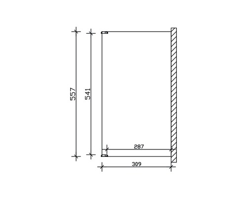 Technický nákres skříně o rozměrech 557 x 541 x 287 x 309 mm.