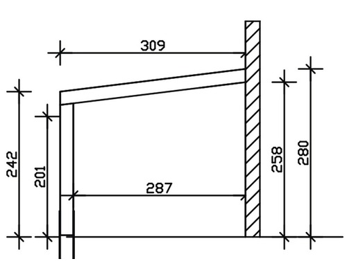 Technický nákres nástěnné police s rozměry