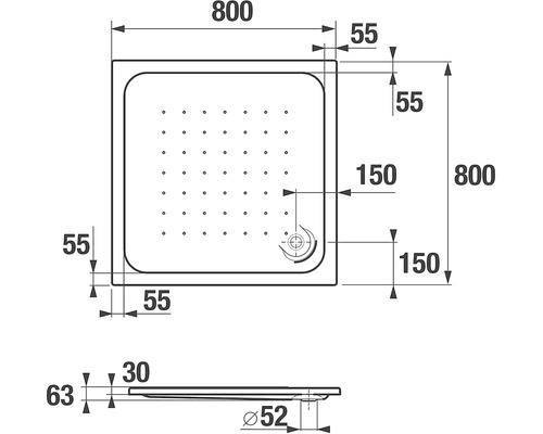 Technický výkres sprchové vaničky s rozměry
