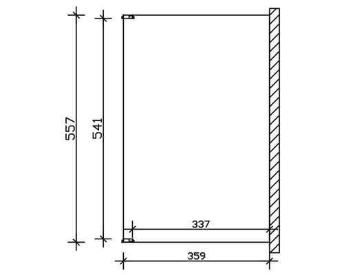 Technický výkres koupelnové police s rozměry.