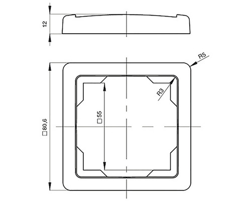 Technický výkres čtvercového objektu s rozměry